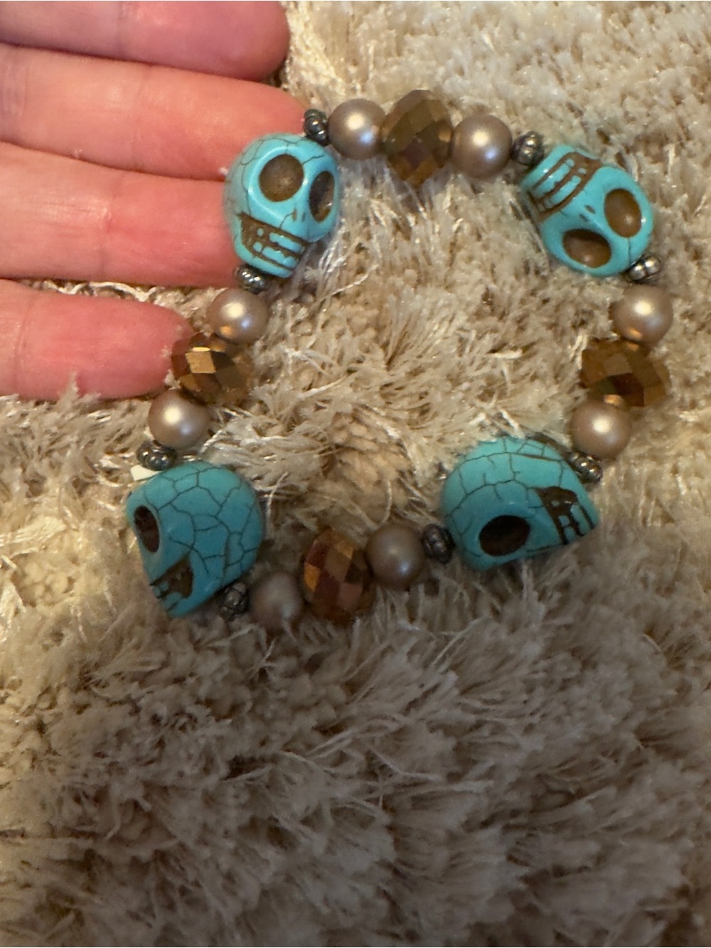 Turquoise Skull Bead Stretch Bracelet - Women Jewelry
